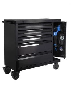 Discount ❤️ Kobalt Bottom Tool Cabinets 3000 Series 41-in W x 41-in H 5-Drawer Stainless Steel Rolling Tool Cabinet (Black) 👍 -Kobalt Sales Shop 08703973