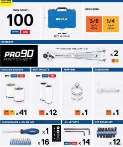 Deals 🌟 Kobalt Mechanics Tool Sets Centennial 100-Piece Standard (SAE) and Metric Combination Polished Chrome Mechanics Tool Set (1/4-in; 3/8-in) 🤩 -Kobalt Sales Shop 40333067 scaled
