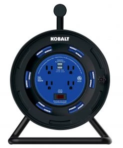 Outlet ❤️ Kobalt Extension Cord Accessories 4-Outlet KOBALT Black/Blue Cord Reel 2-USB w/80ft 14/3 SJTW Ext Cord 😍