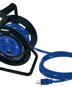 Outlet ❤️ Kobalt Extension Cord Accessories 4-Outlet KOBALT Black/Blue Cord Reel 2-USB w/80ft 14/3 SJTW Ext Cord 😍 -Kobalt Sales Shop 44117356 scaled